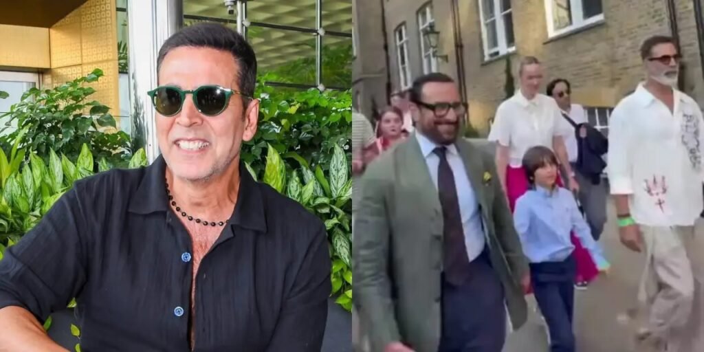 લંડનમાં Saif Ali Khan and Taimur સાથે ચાલતી વખતે Akshay Kumar પોતાનું સંતુલન ગુમાવી બેસે છે