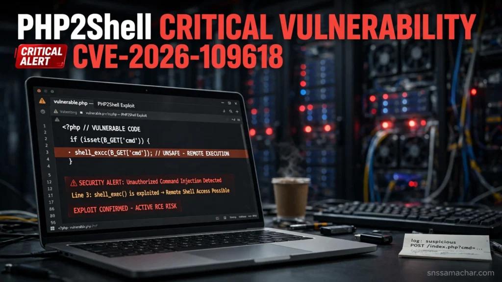 PHP2Shell ખામી: 10 વર્ષ જૂની 2 ભૂલોથી દુનિયાની 70% વેબસાઇટ્સ જોખમમાં, તરત અપડેટ કરો PHP2Shell Critical Vulnerability CVE-2026-109618 snssamachar.com